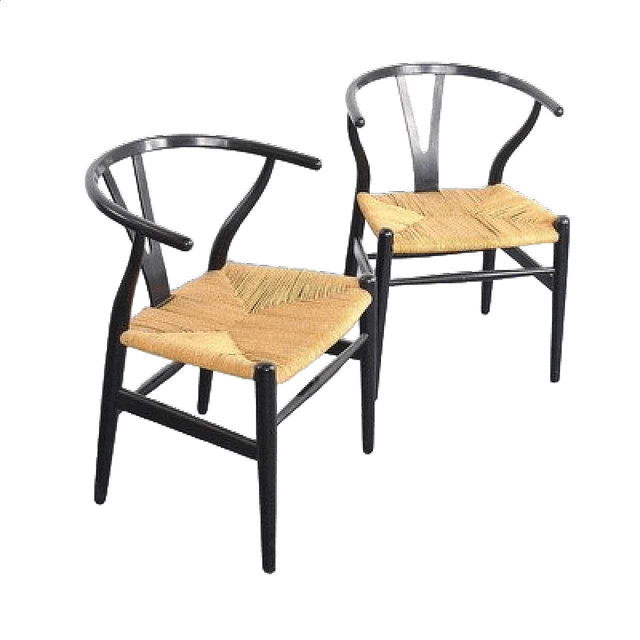 Pair of black Wishbone Chairs by Hans J. Wegner for Carl Hansen & Søn, 1960s 9