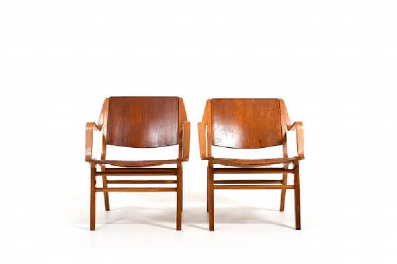 Pair of AX teak chairs by Orla Mølgaard & Peter Hvidt for Fritz Hansen, 1950s 1