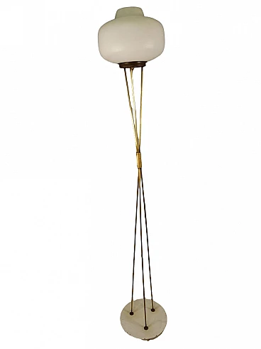 Brass and opaline glass lamp with Stilnovo marble base, 1950s