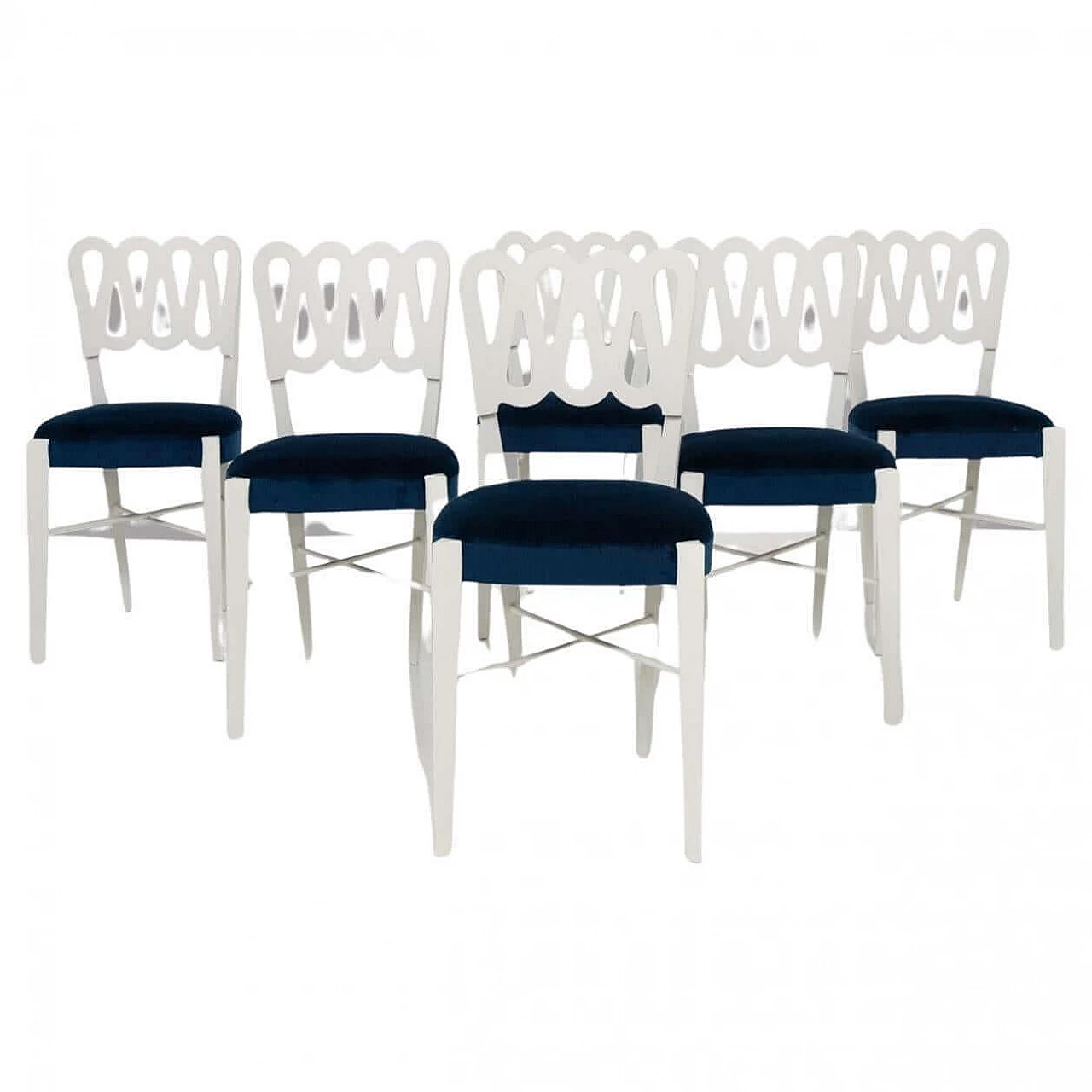 Gio Ponti chair in white wood and blue velvet, 1960s 19
