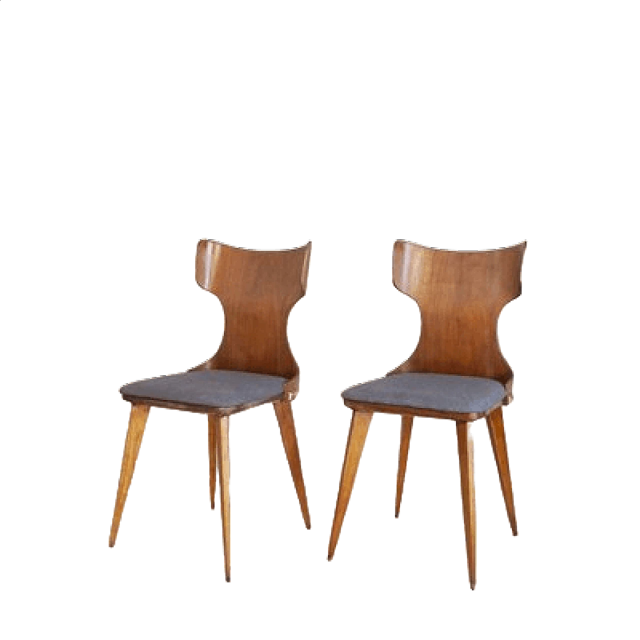 Pair of Curved Wooden Chairs by Carlo Ratti, 1950s 7