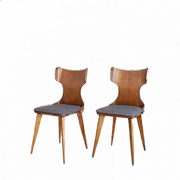 Pair of Curved Wooden Chairs by Carlo Ratti, 1950s
