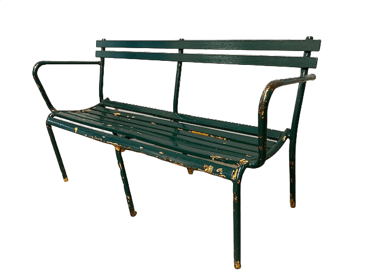 Panchina da giardino in ferro verde, anni '60 11