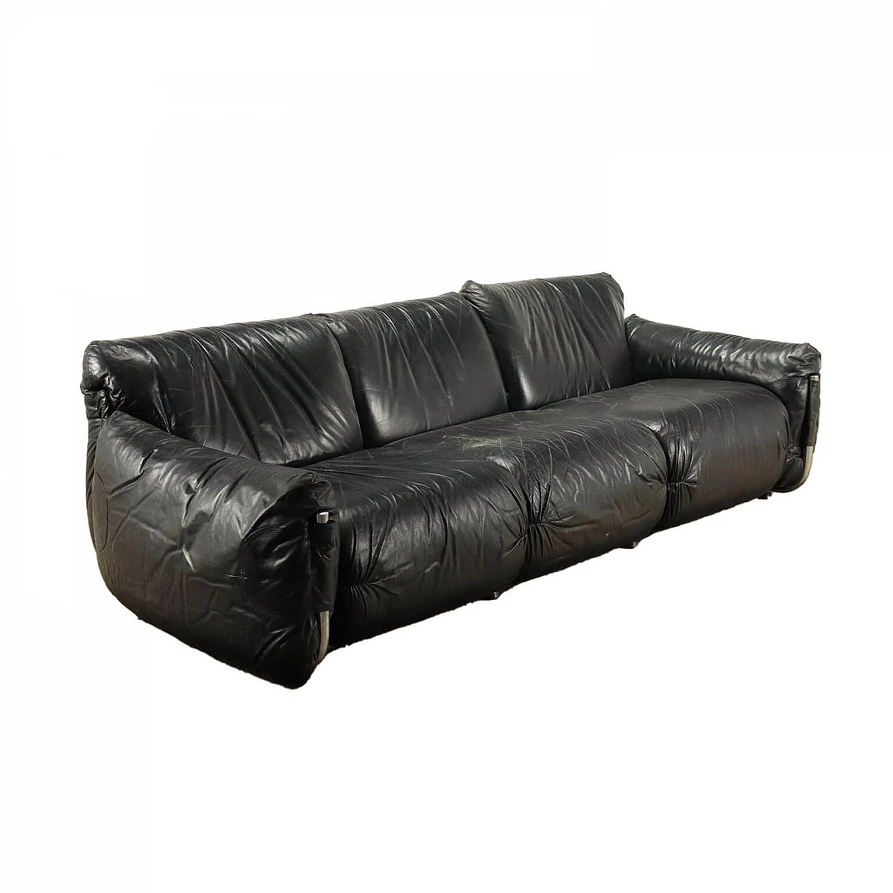 Sofa in black leather by Giuseppe Munari, 1970s 1