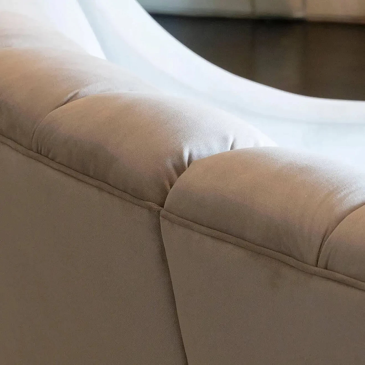 Curved dove grey velvet sofa 2