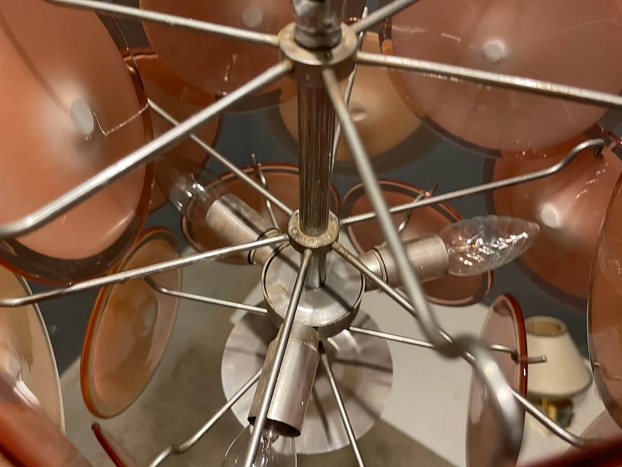 Lampadario con dischi in vetro di Murano, anni '70 4