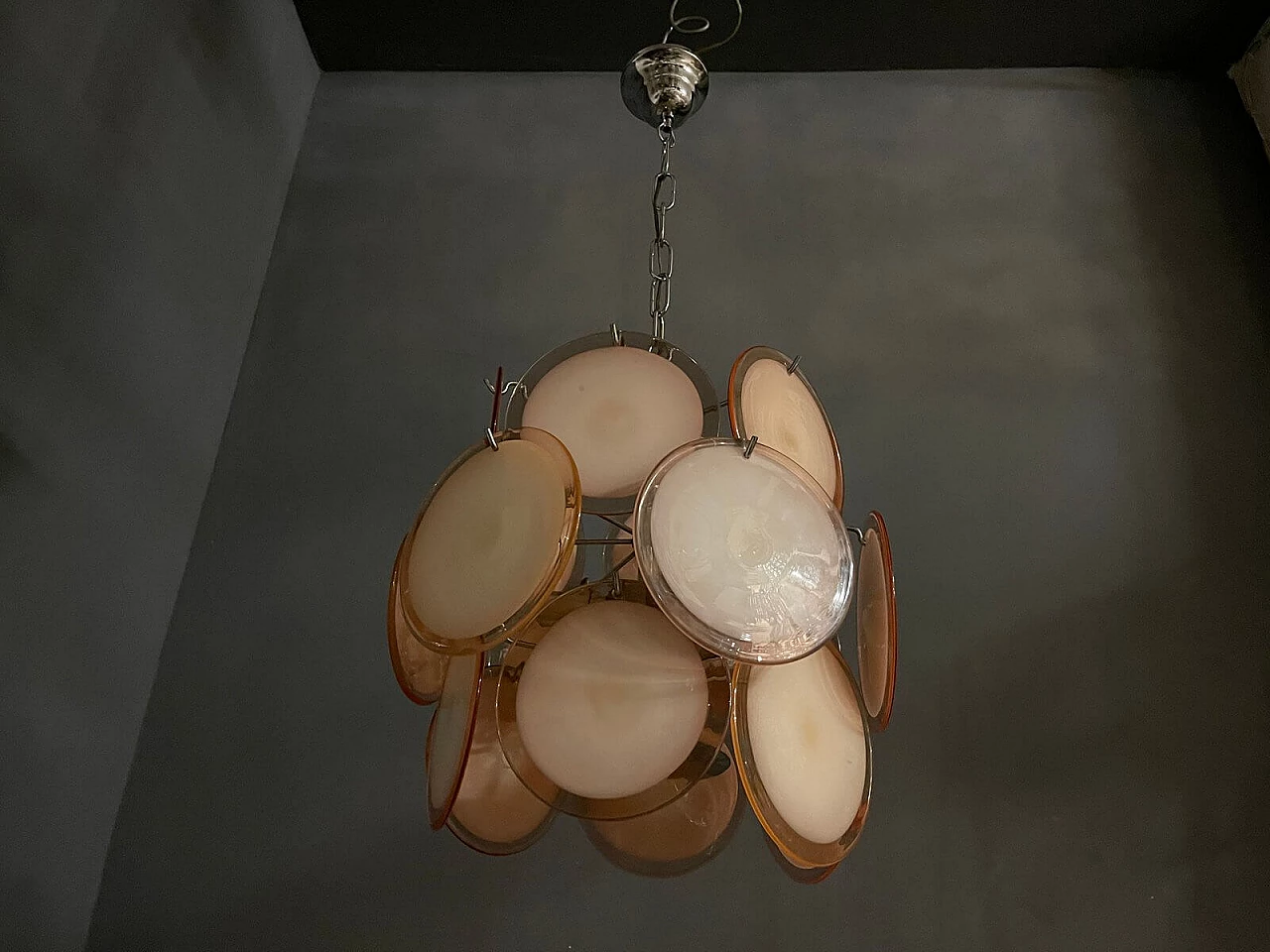 Lampadario con dischi in vetro di Murano, anni '70 6