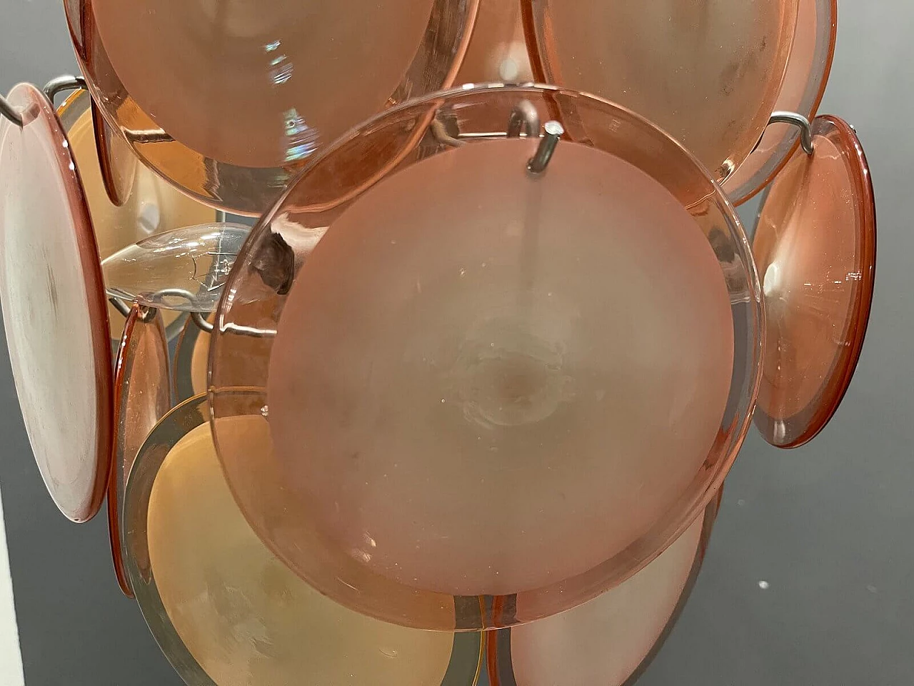 Lampadario con dischi in vetro di Murano, anni '70 7