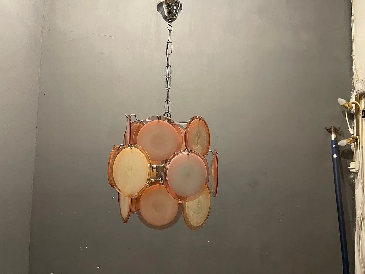 Lampadario con dischi in vetro di Murano, anni '70 8