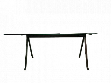 Friar table in lacquered iron black floor glass by Enzo Mari for Driade, 1980s