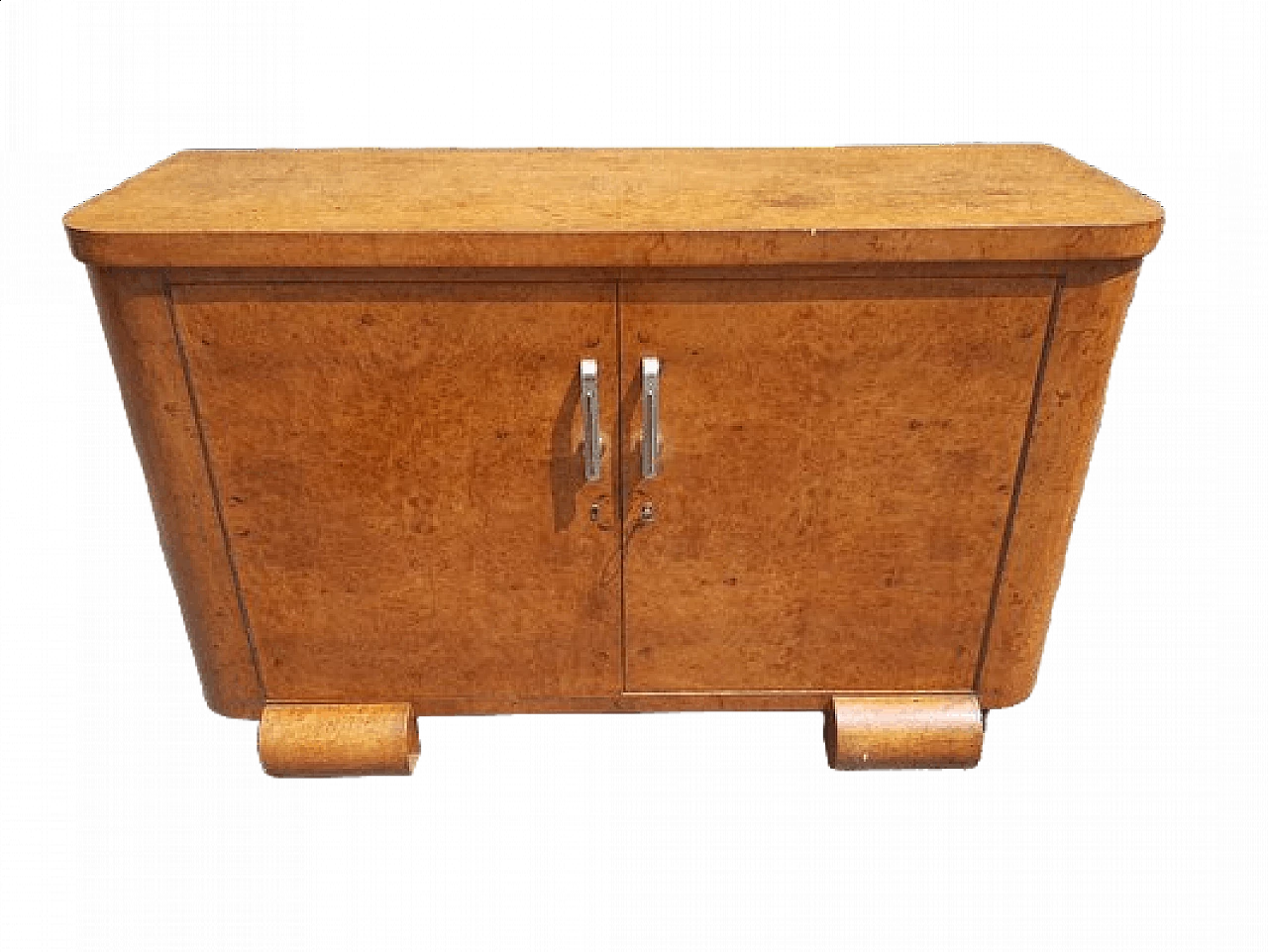 Tuia root with chrome and brass handles chest of drawers, 1930s 7
