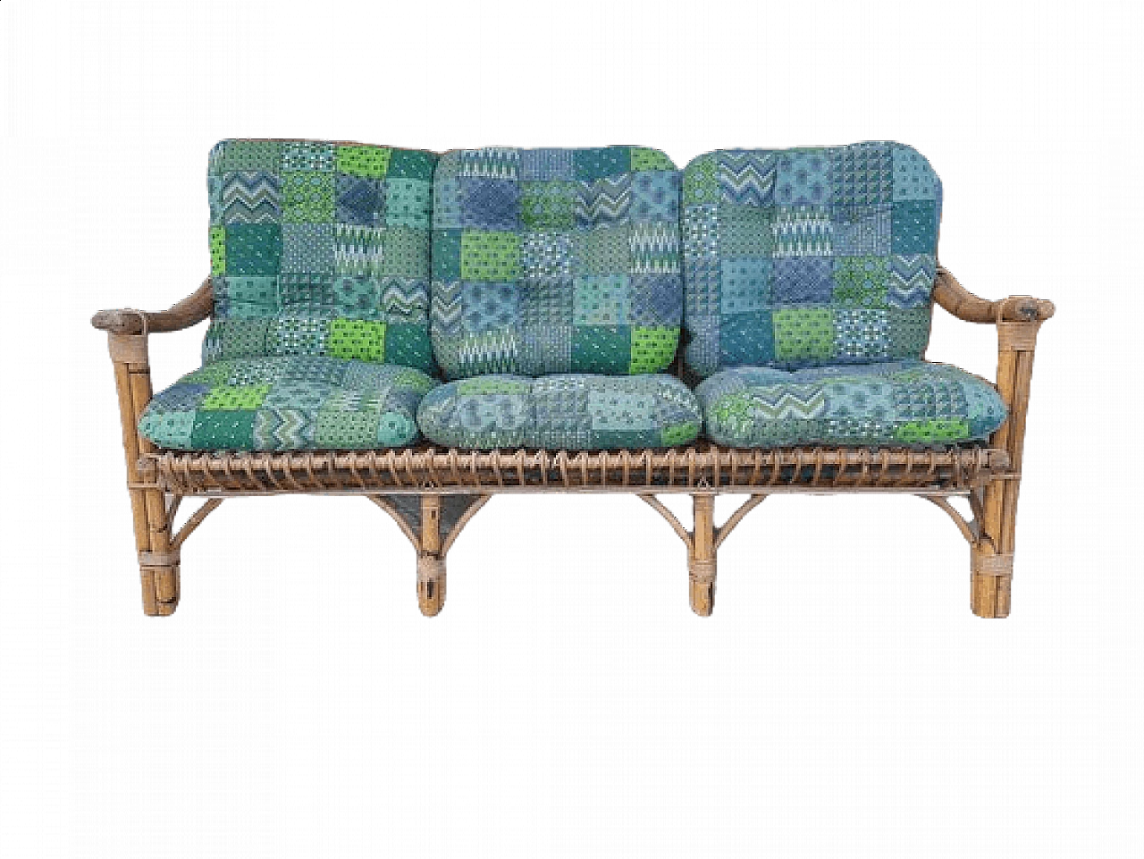Divano a tre posti in vimini, anni '50 17