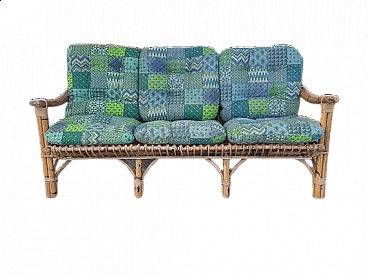 Divano a tre posti in vimini, anni '50