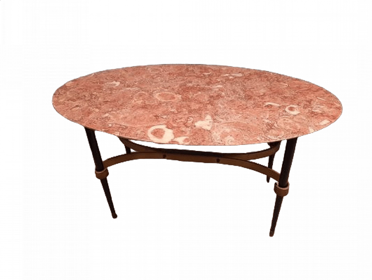 Tavolino in ferro e ottone con piano in marmo, anni '50 6