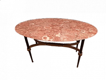 Iron and brass coffee table with marble top, 1950s