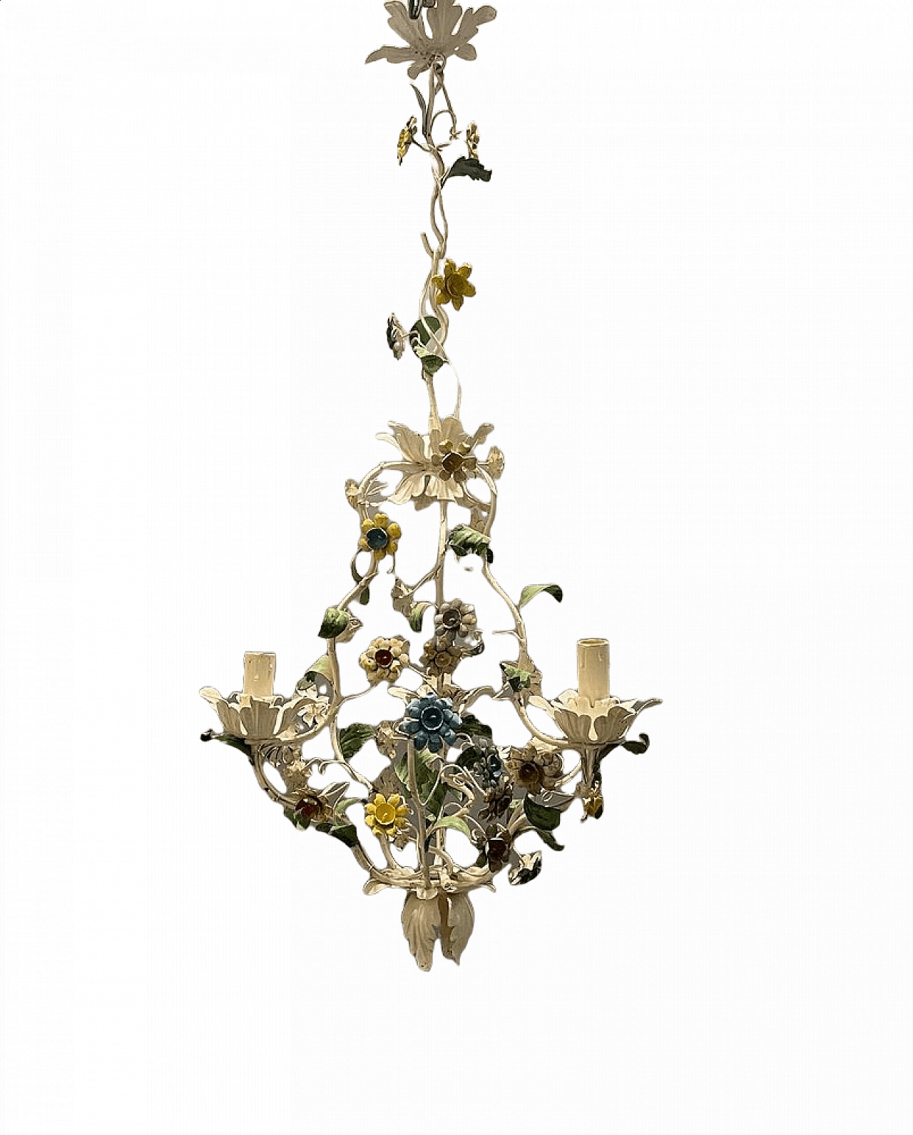 Tole chandelier with flowers, 1960s 11