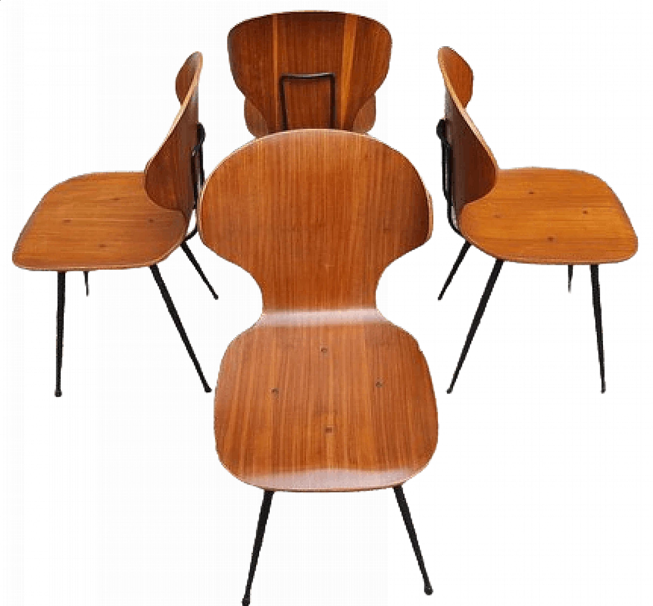 4 Chairs in curved plywood by Carlo Ratti, 1950s 10