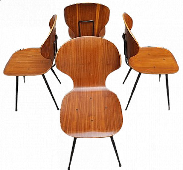 4 Chairs in curved plywood by Carlo Ratti, 1950s