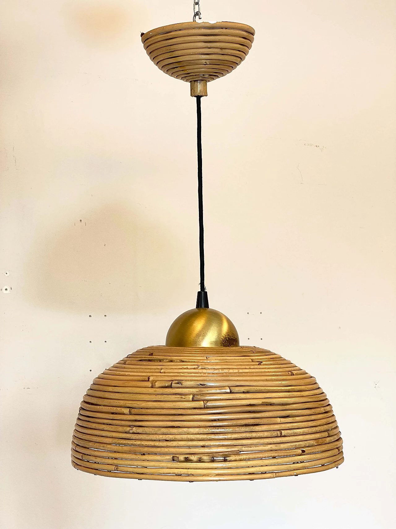 Bamboo and brass chandelier, 1970s 2