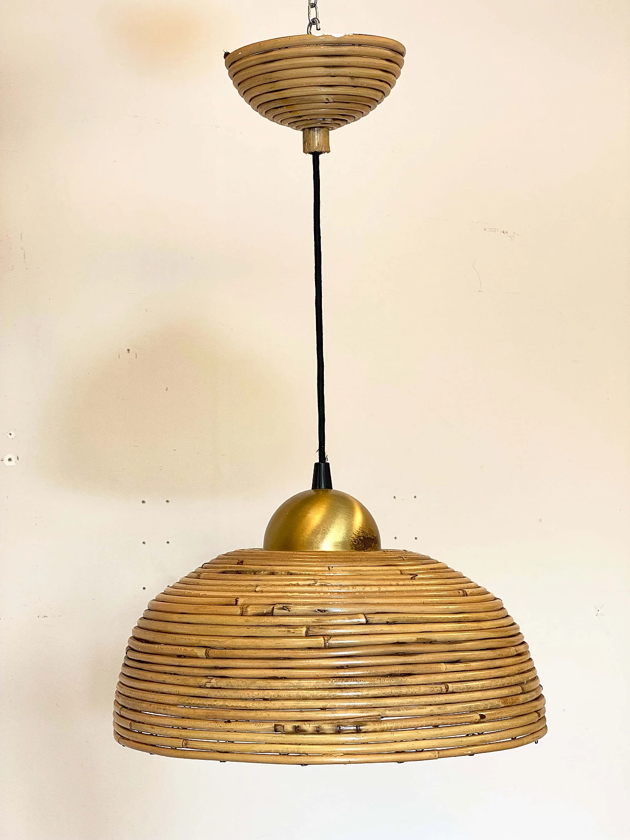Lampadario in bambù e ottone, anni '70 2