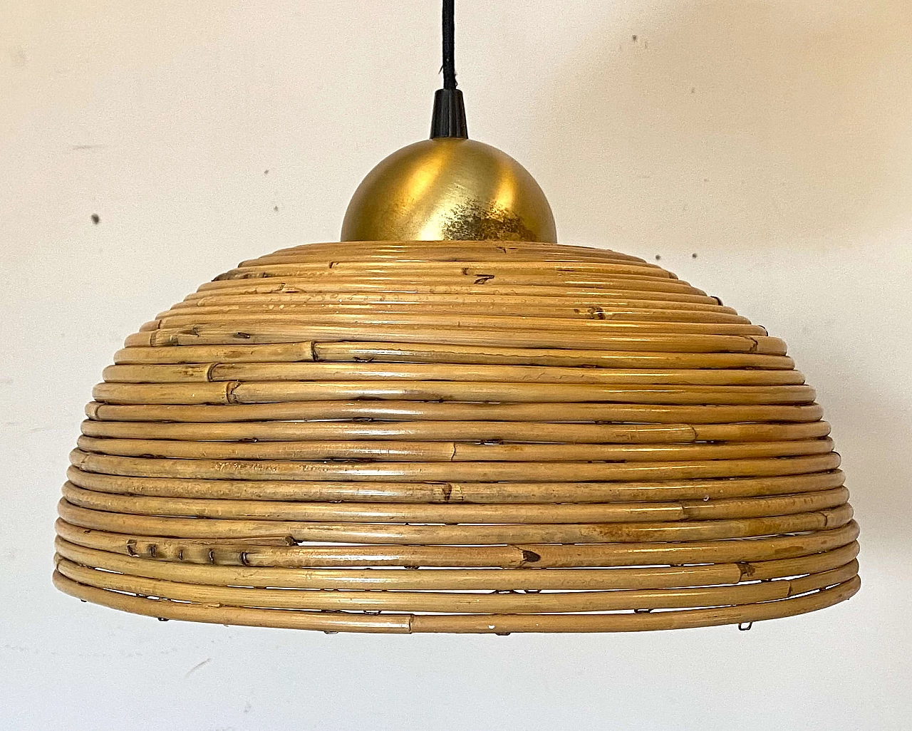 Bamboo and brass chandelier, 1970s 4