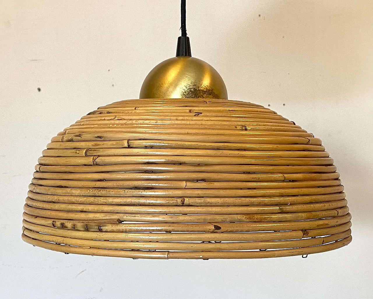 Lampadario in bambù e ottone, anni '70 4