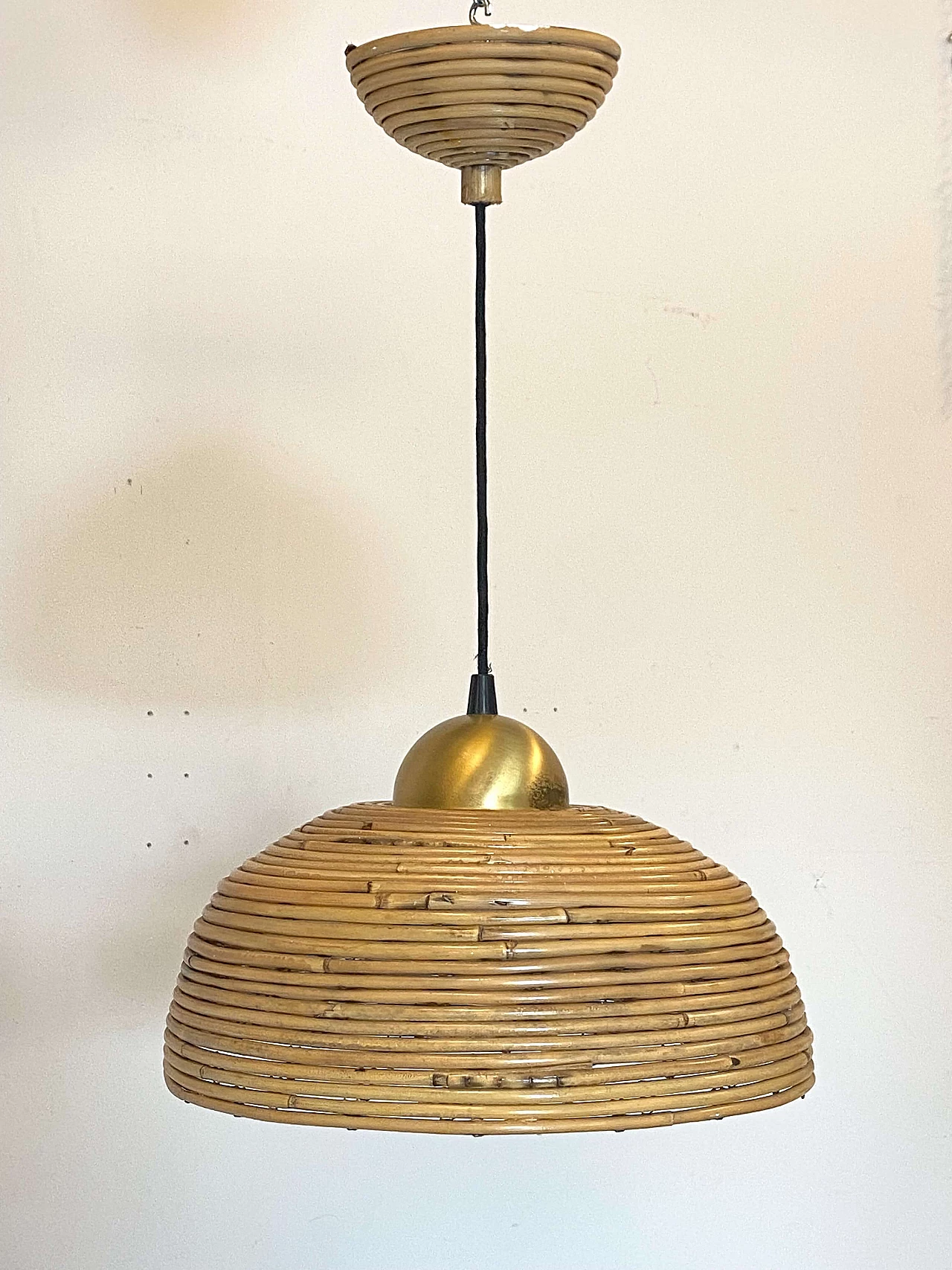 Lampadario in bambù e ottone, anni '70 5