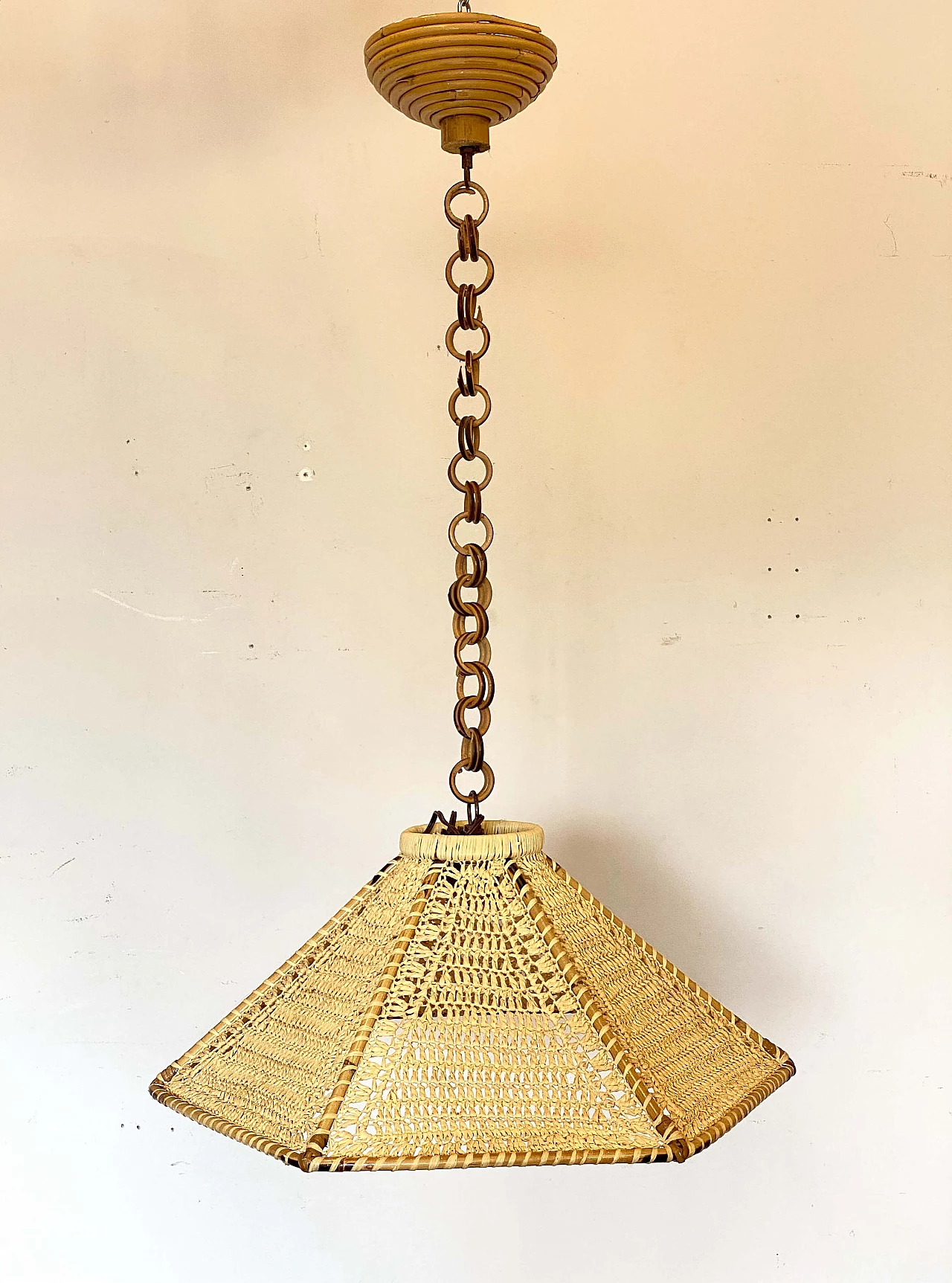 Woven straw chandelier, 1970s 2