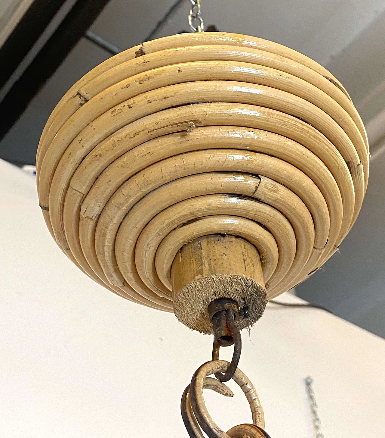 Woven straw chandelier, 1970s 5