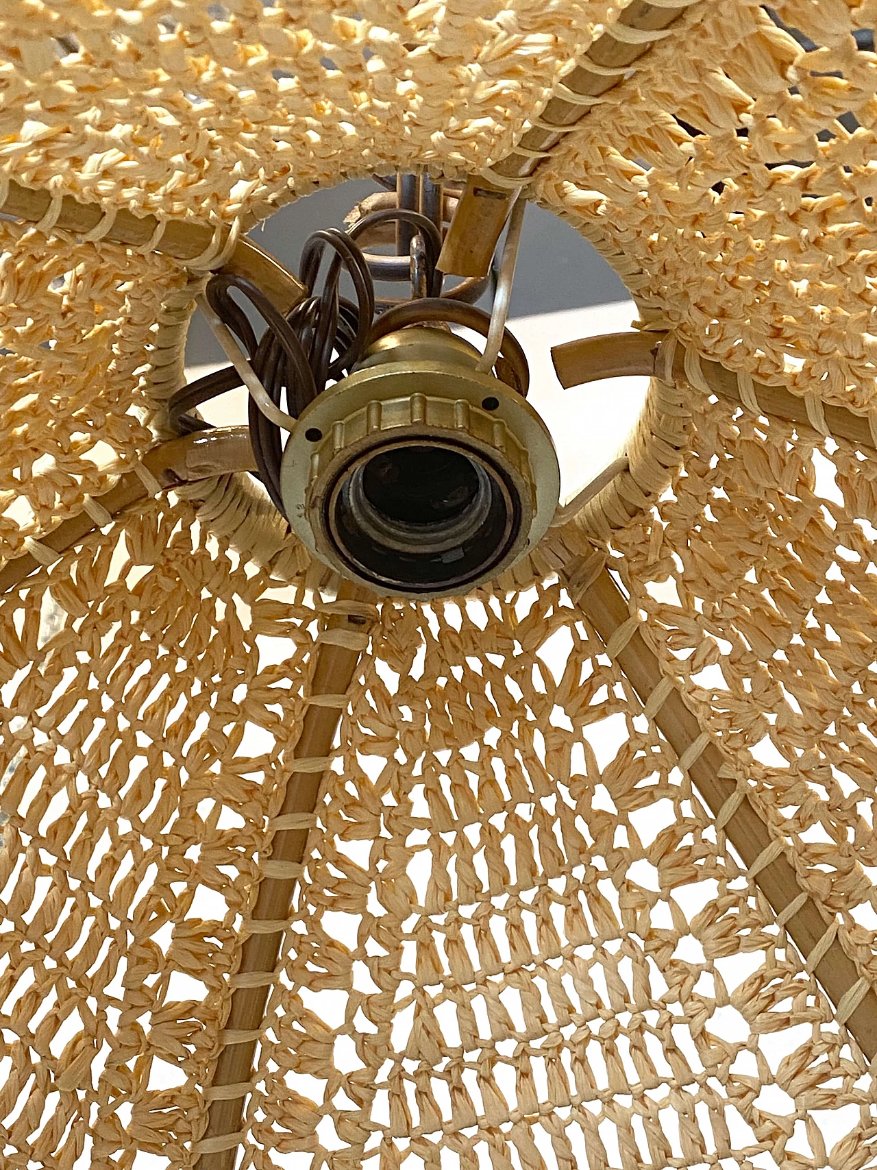 Woven straw chandelier, 1970s 6