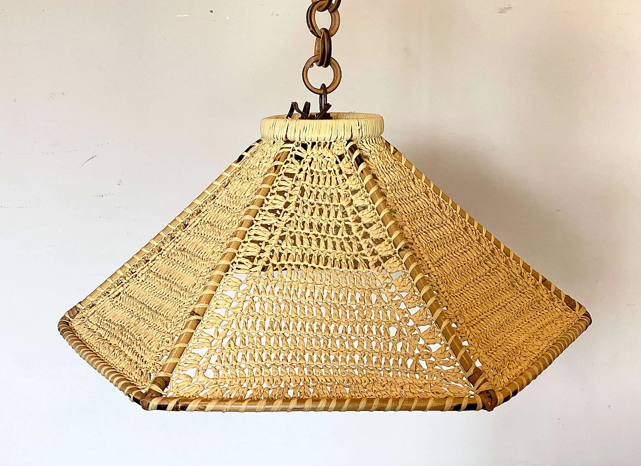 Woven straw chandelier, 1970s 7