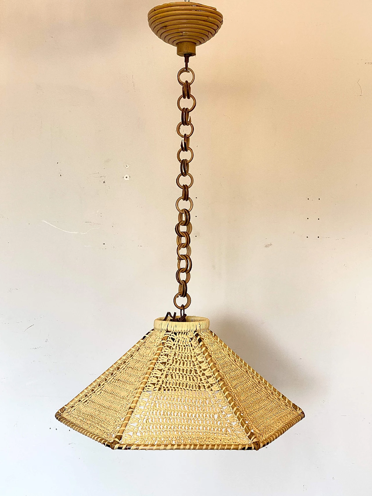 Woven straw chandelier, 1970s 8