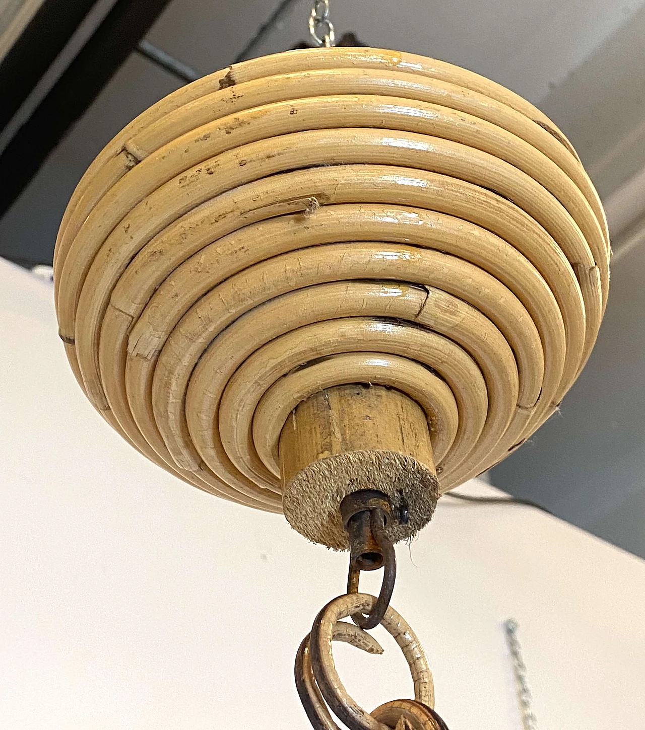 Woven straw chandelier, 1970s 9