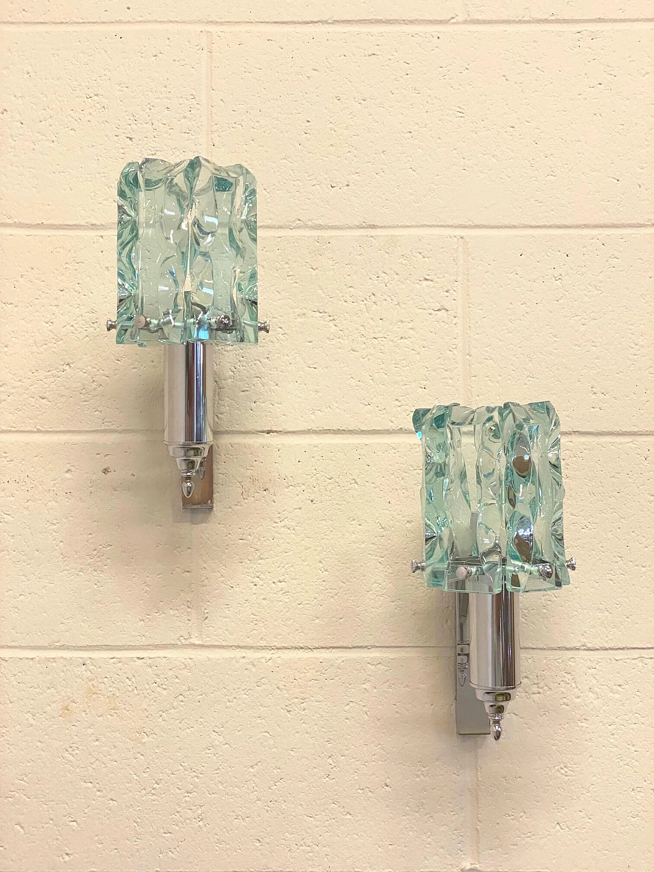 Pair of Cristal Art glass appliques, 1970s 6