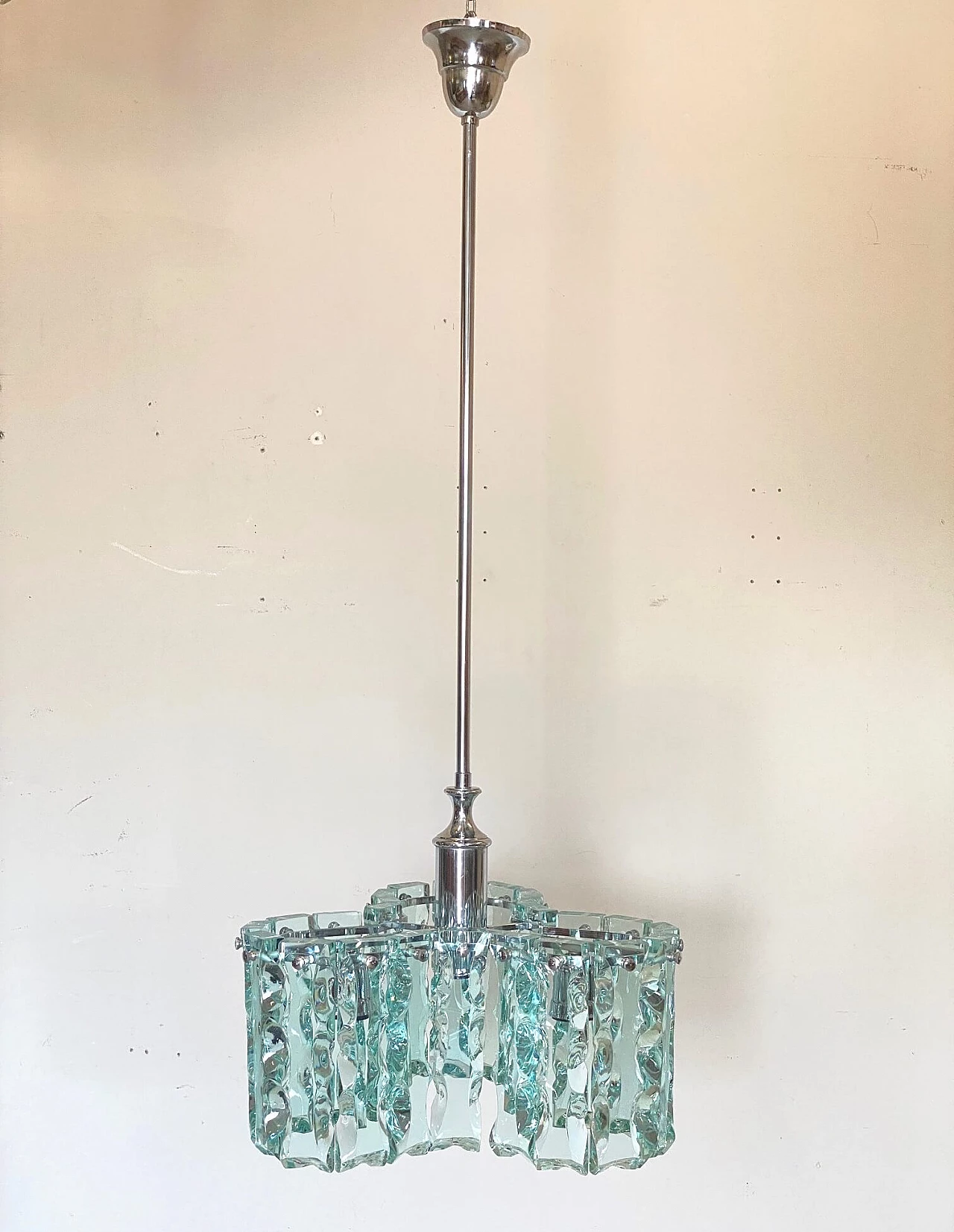 Lampadario in acciaio e vetro di Cristal Art, anni '70 1