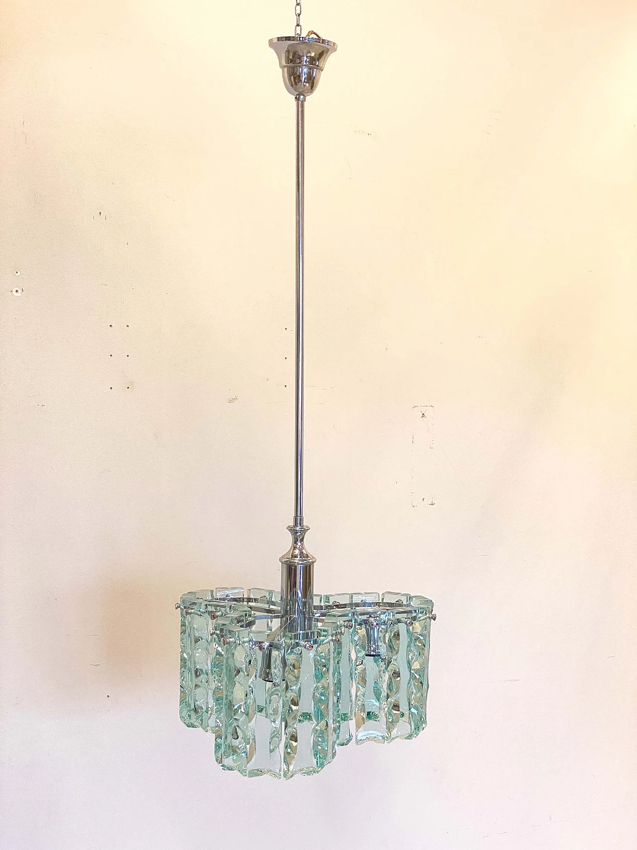 Lampadario in acciaio e vetro di Cristal Art, anni '70 3