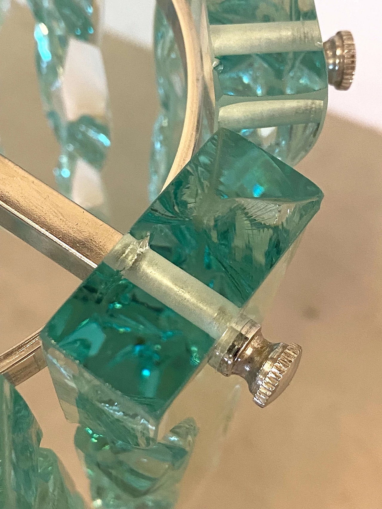 Lampadario in acciaio e vetro di Cristal Art, anni '70 5