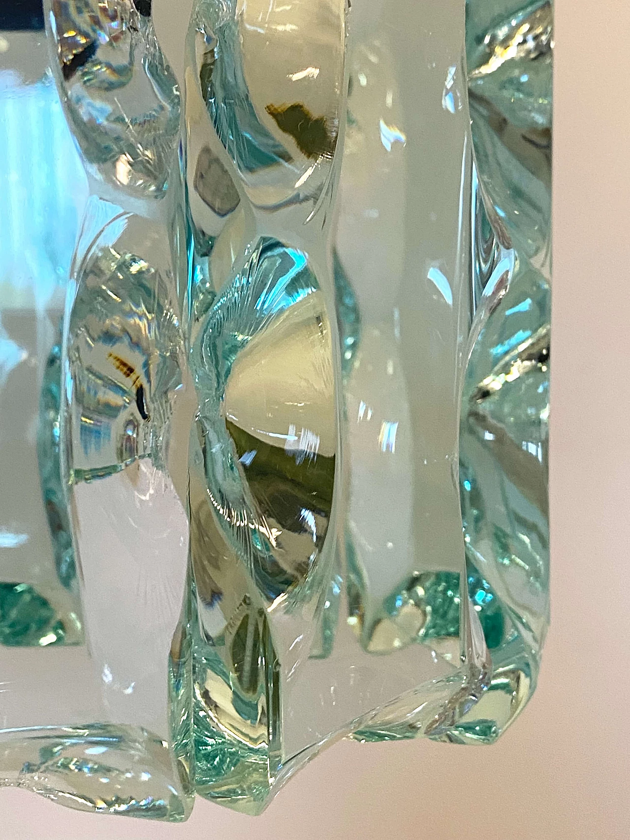 Lampadario in acciaio e vetro di Cristal Art, anni '70 6