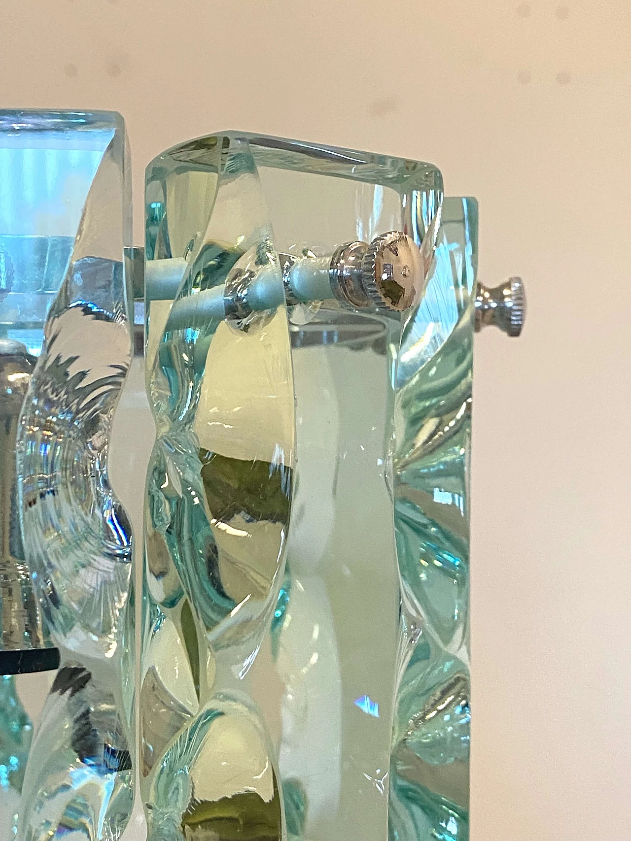 Lampadario in acciaio e vetro di Cristal Art, anni '70 7