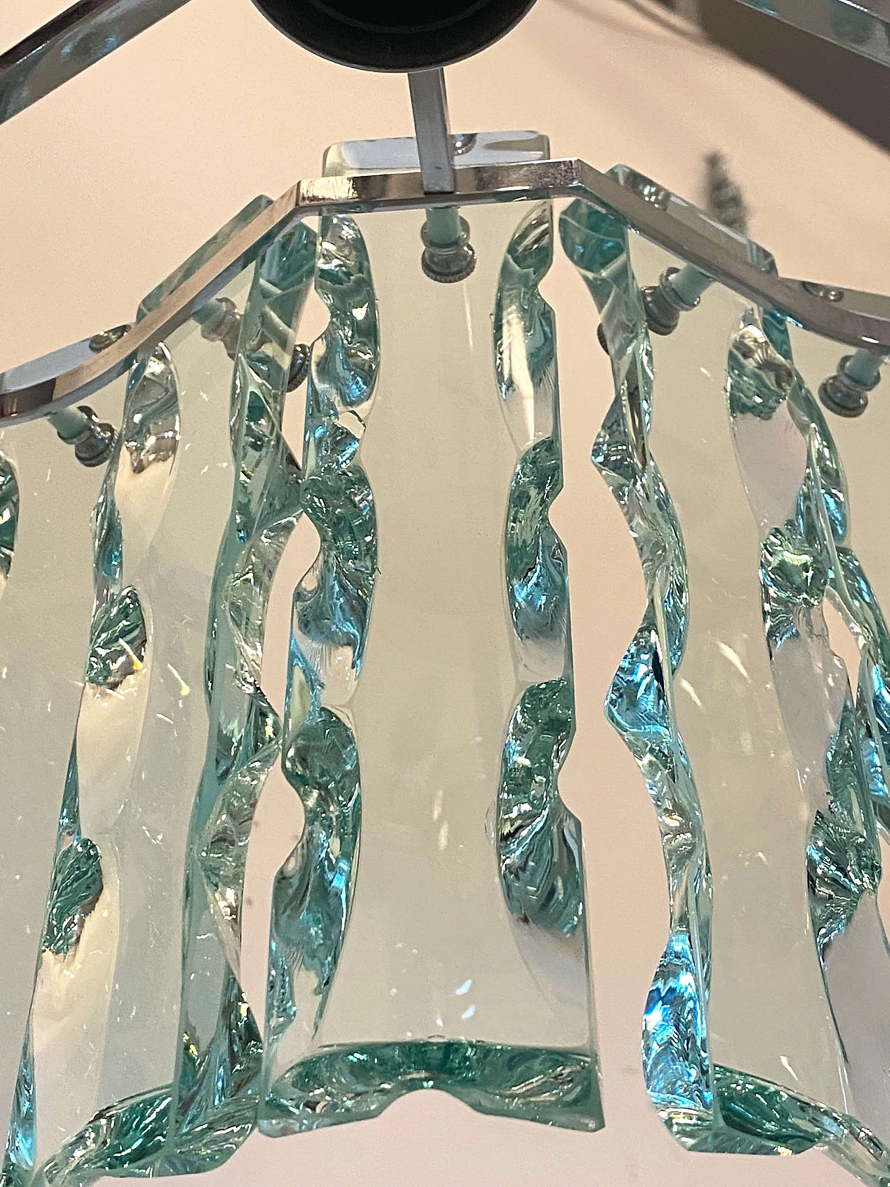 Lampadario in acciaio e vetro di Cristal Art, anni '70 11