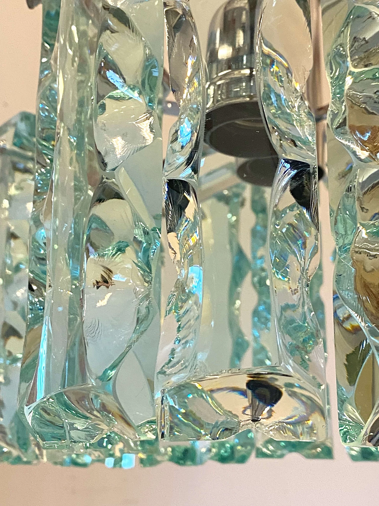 Lampadario in acciaio e vetro di Cristal Art, anni '70 12