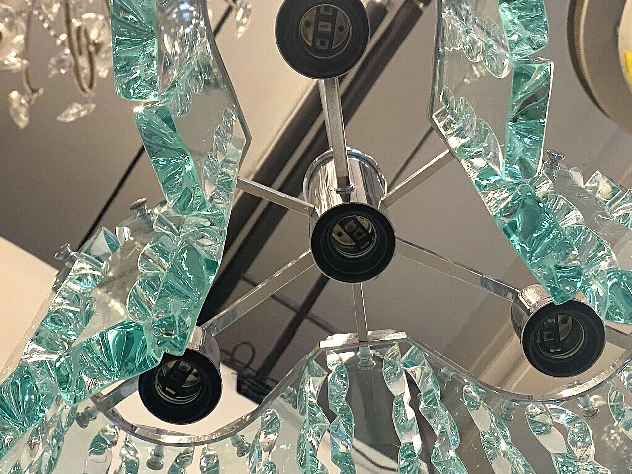 Lampadario in acciaio e vetro di Cristal Art, anni '70 13