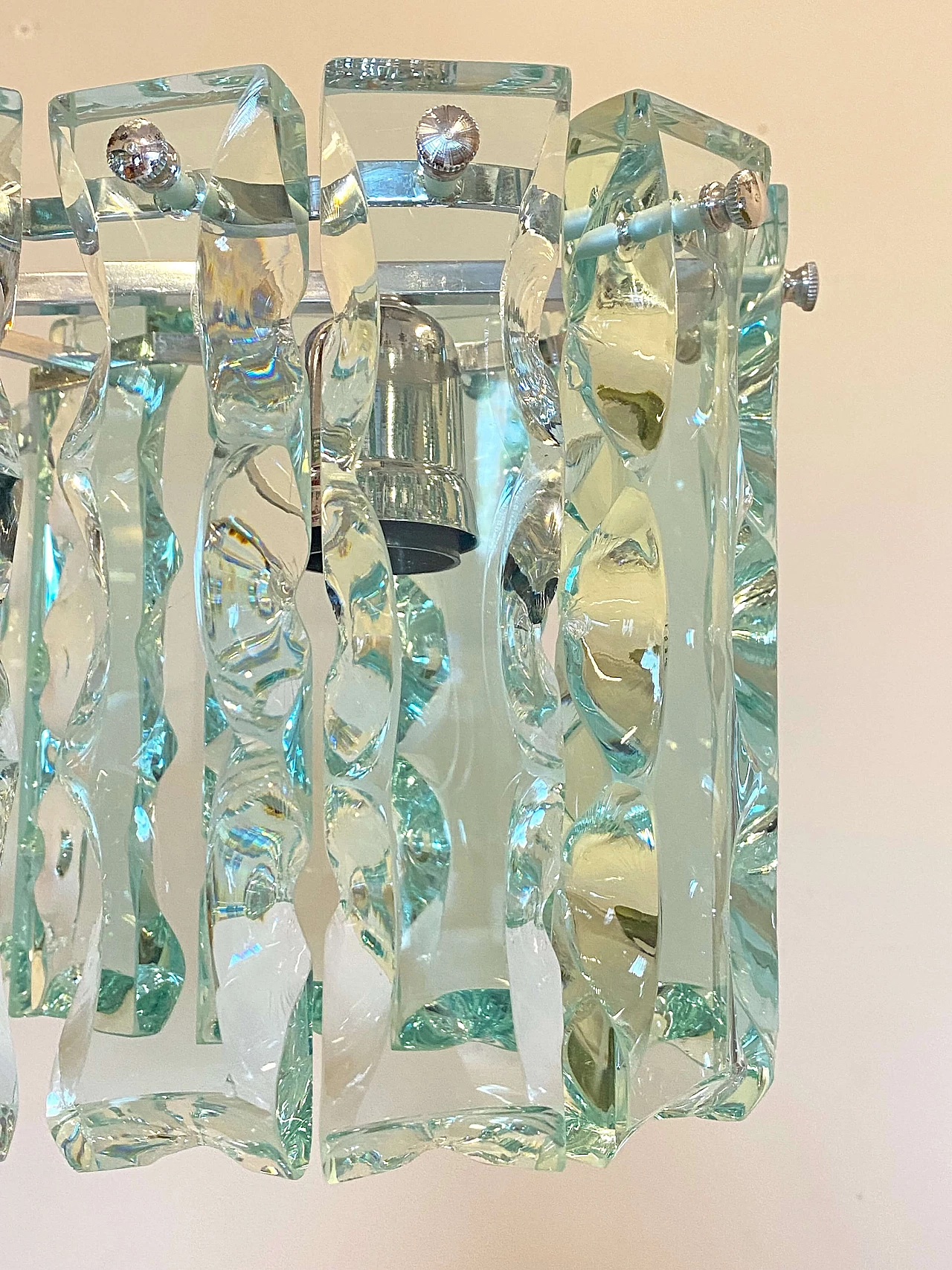 Lampadario in acciaio e vetro di Cristal Art, anni '70 16