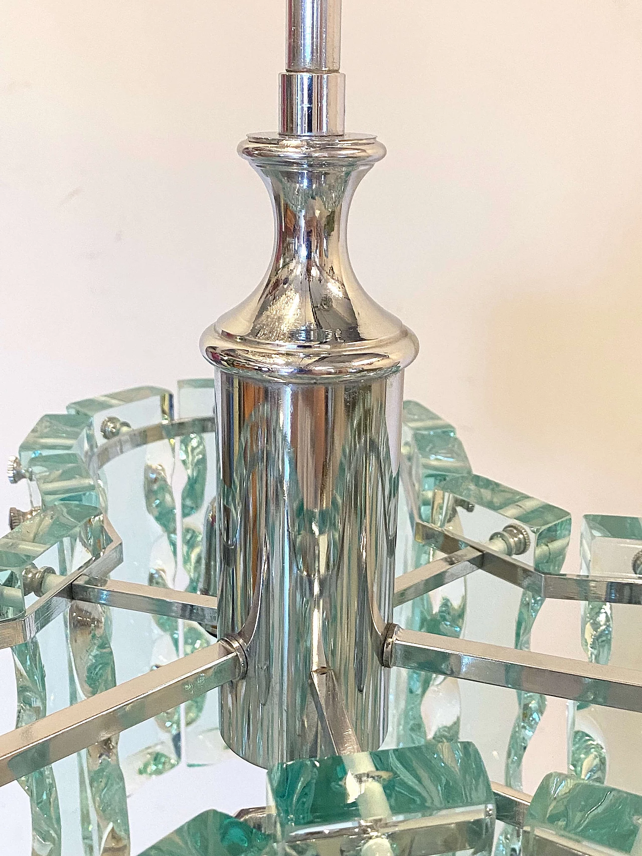 Lampadario in acciaio e vetro di Cristal Art, anni '70 17