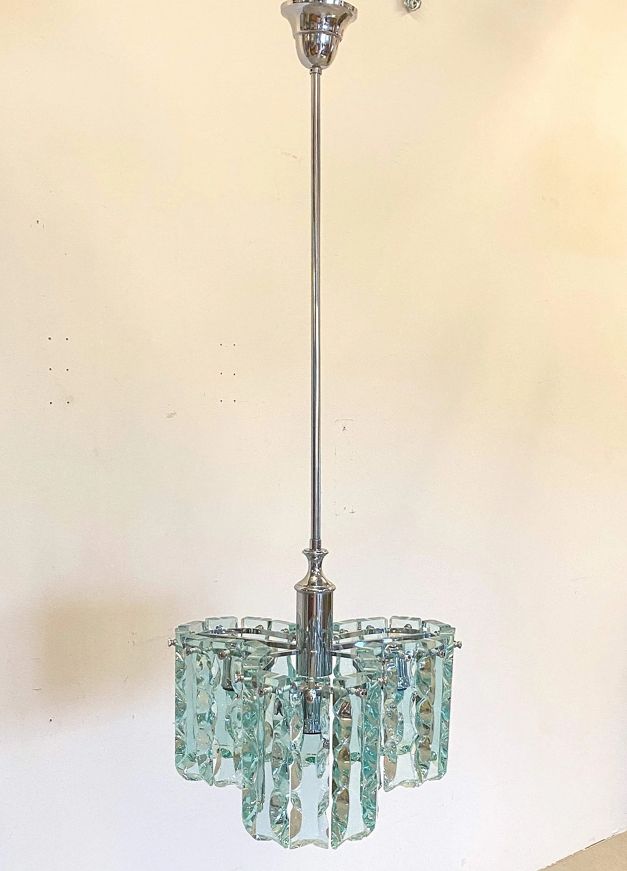 Lampadario in acciaio e vetro di Cristal Art, anni '70 18
