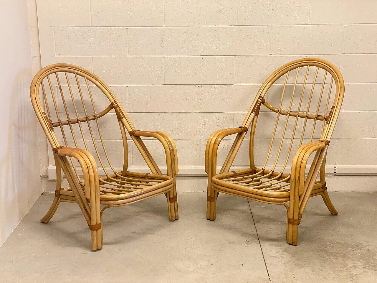 Pair of bamboo armchairs, 1980s 3