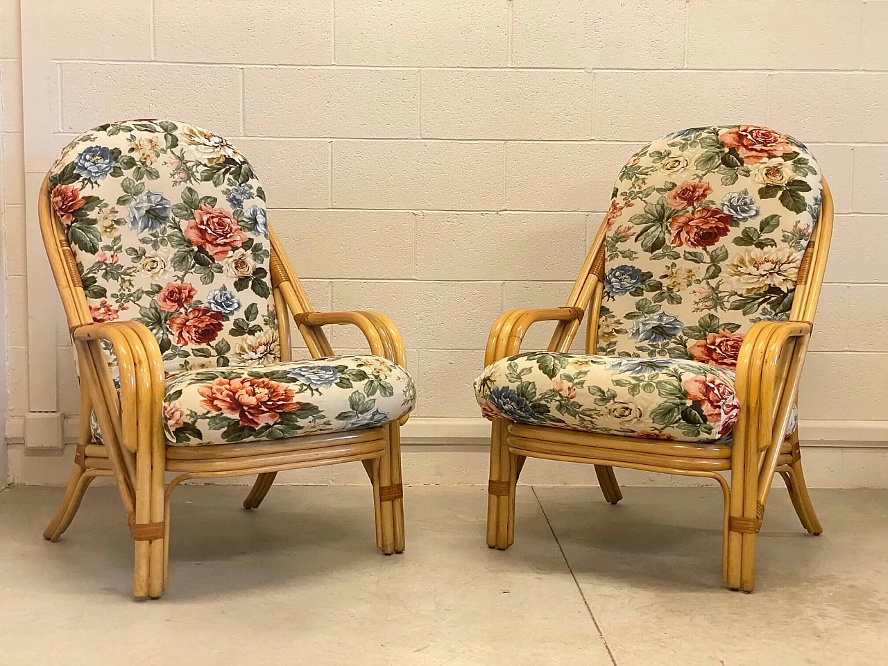 Pair of bamboo armchairs, 1980s 4