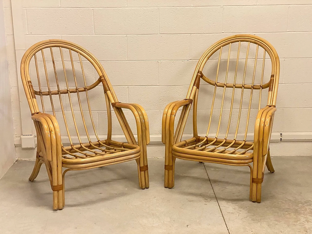 Pair of bamboo armchairs, 1980s 12