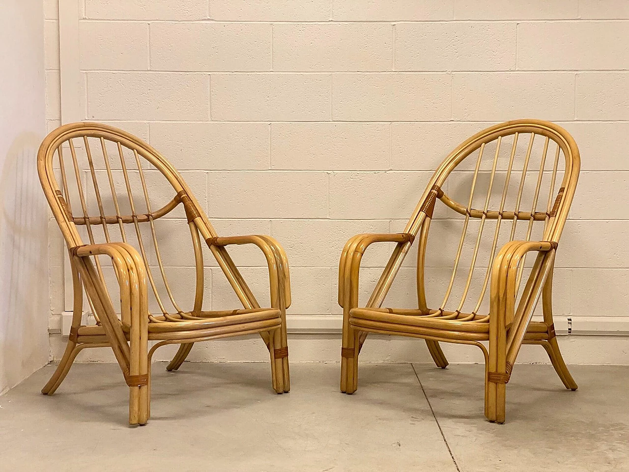 Pair of bamboo armchairs, 1980s 14