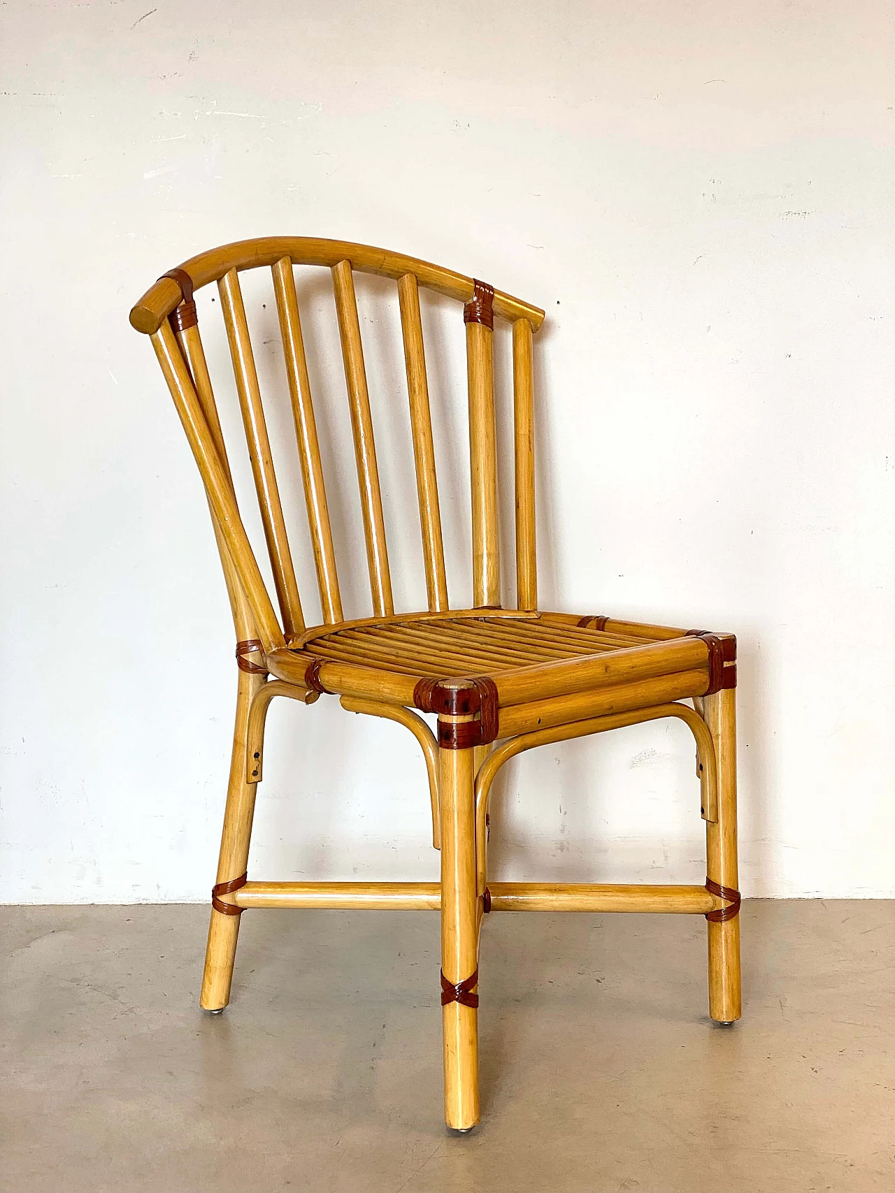 Coppia di sedie in bambù, anni '70 7